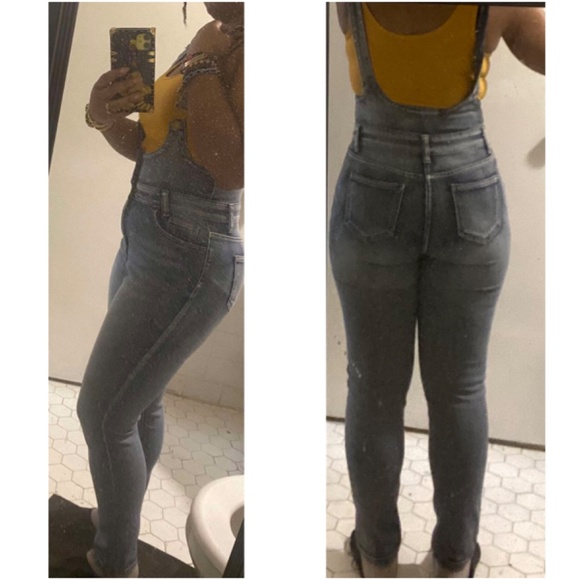 Medium Vintage Wash High waisted Skinny Jean Denim overalls - Picture 7 of 7